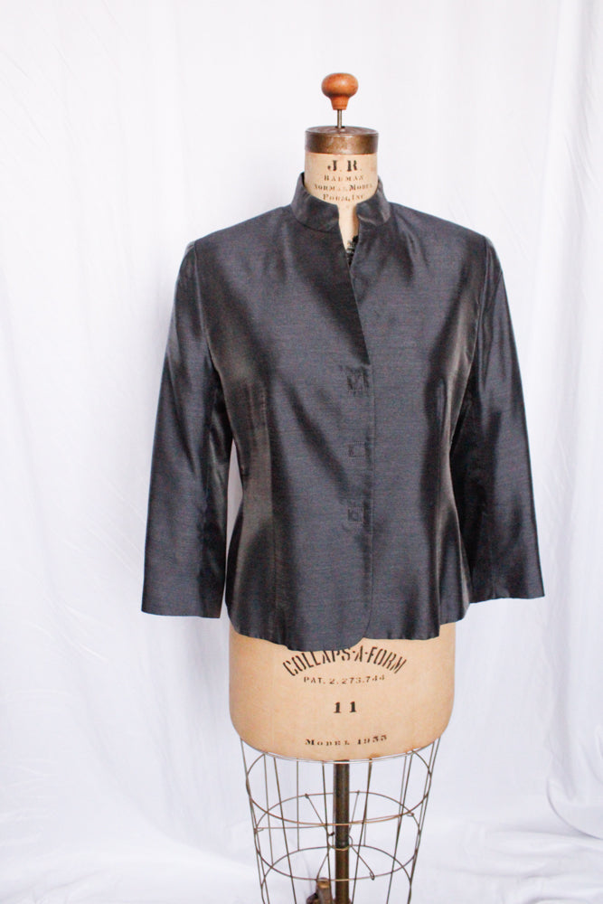 1990s Giorgio Armani Silk Gun Metal Suit - Medium