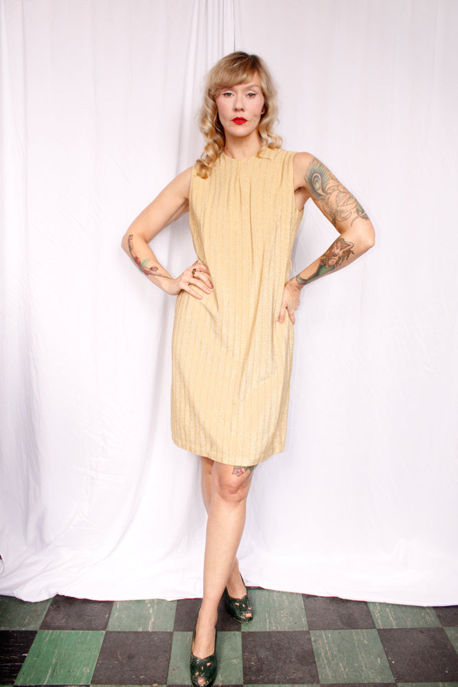 1960s Gold Lurex Shift Dress - M/L