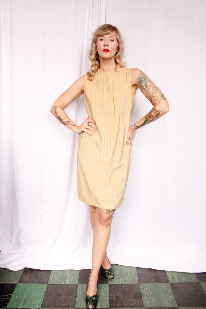 1960s Gold Lurex Shift Dress - M/L