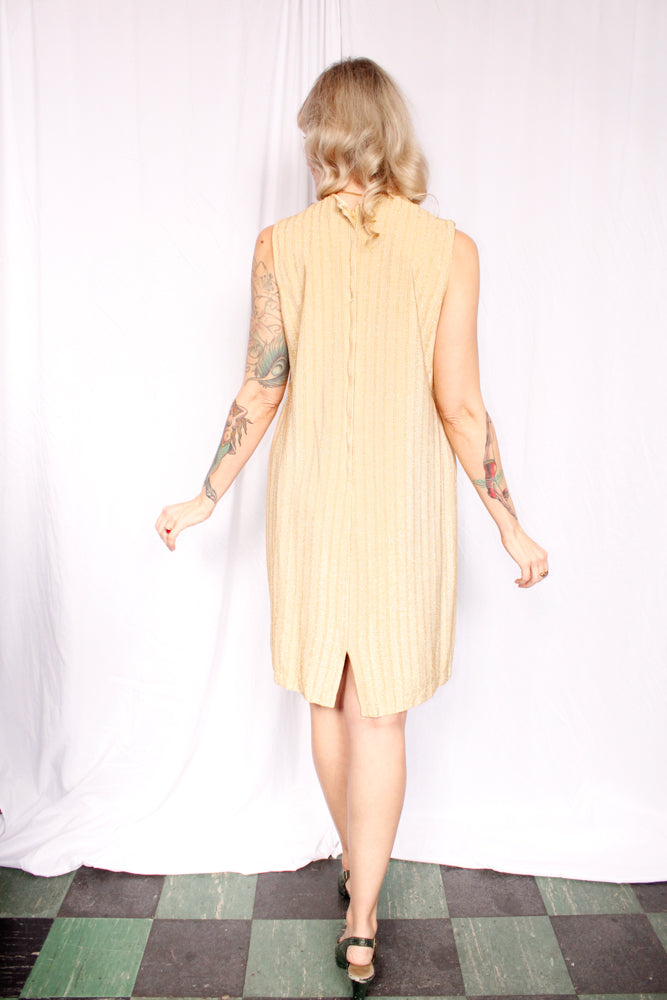 1960s Gold Lurex Shift Dress - M/L