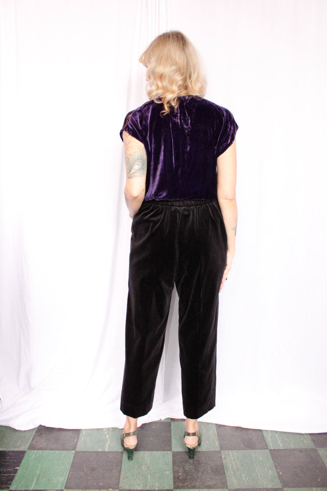 1980s Black Velvet Cropped Pant - Large