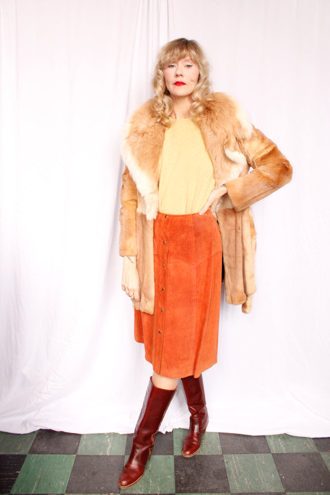 1970s Orange Suede Skirt - Med