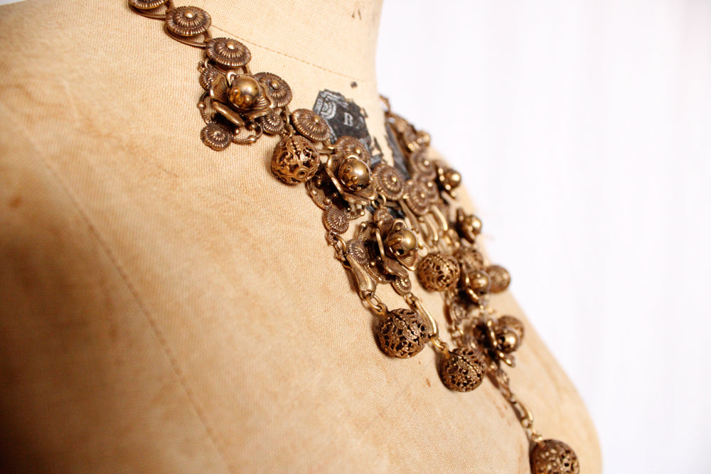 1940s Flower Brass Statement Necklace