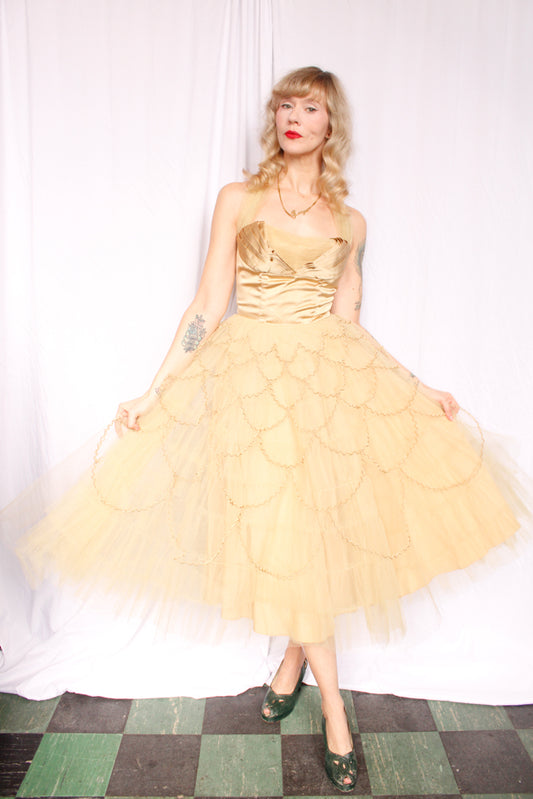 1950s Golden Ballerina Party Dress - XSmall