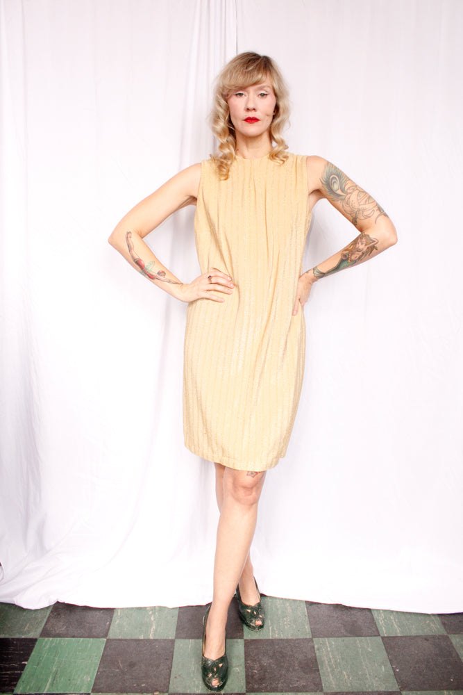 1960s Gold Lurex Shift Dress - M/L