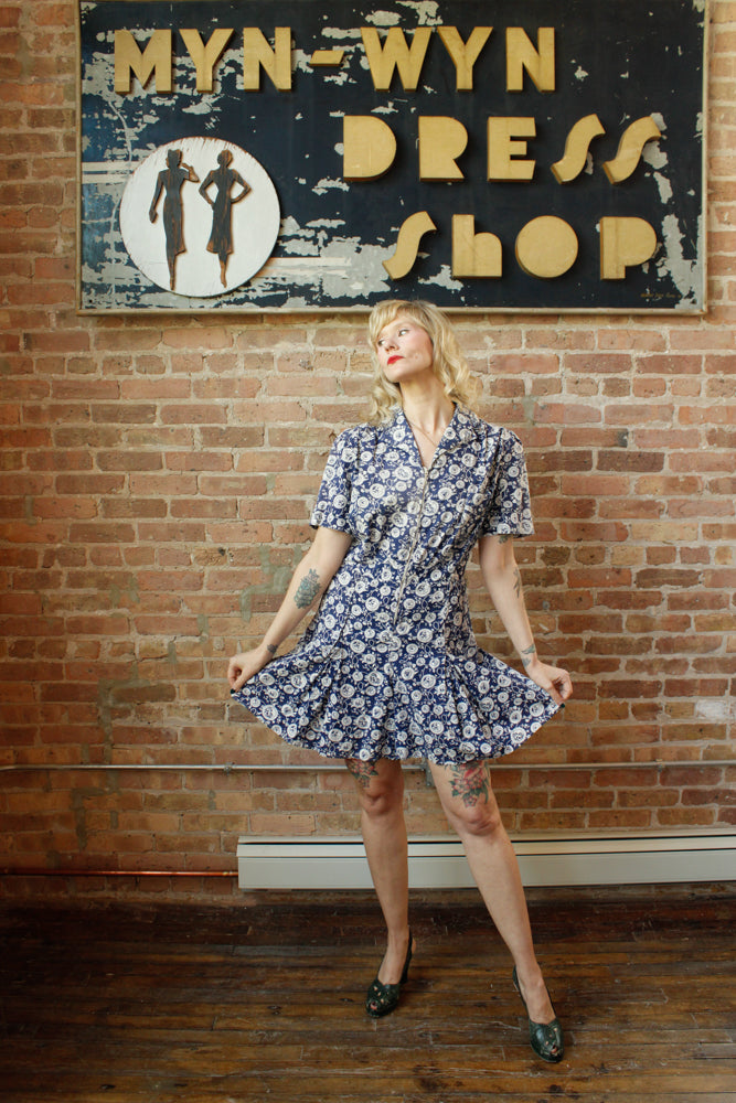 1930s Folk Print Cotton Playsuit - Medium