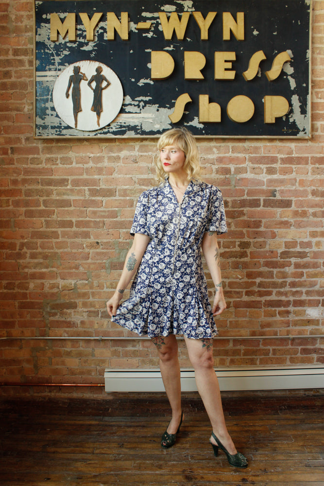 1930s Folk Print Cotton Playsuit - Medium