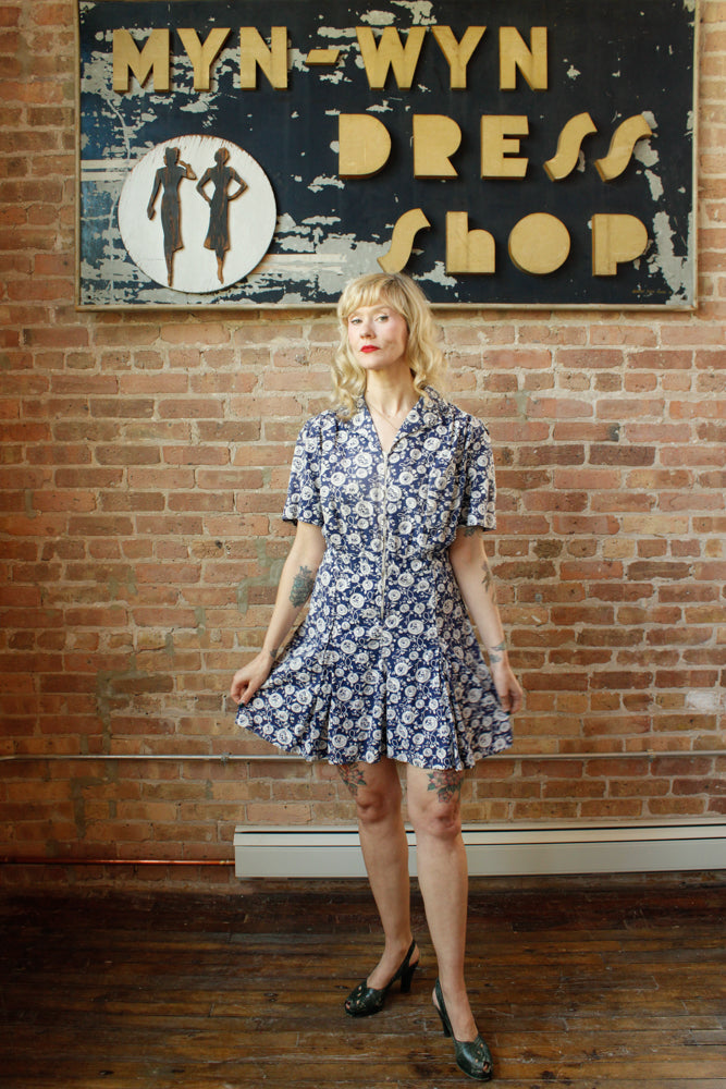 1930s Folk Print Cotton Playsuit - Medium