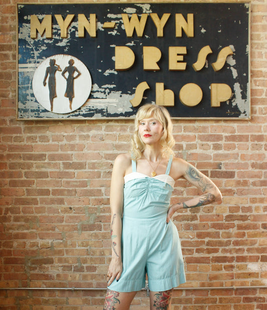 1950s Freshy Aqua 2pc Playsuit - Small