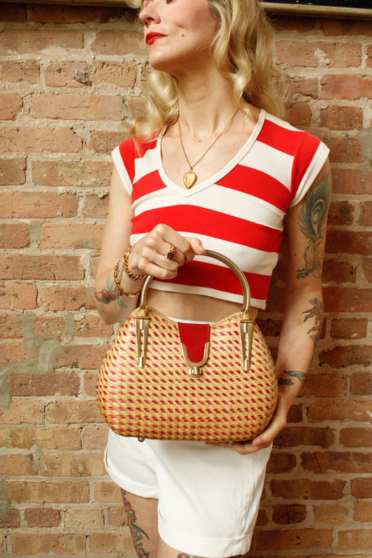 1960s Woven Red & Beige Purse