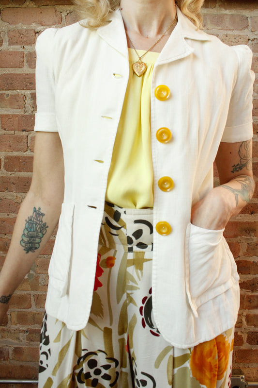 1940s Laura Lee Pique Cotton Top - Med