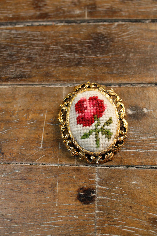 1960s Needlepoint Brooch Pendant
