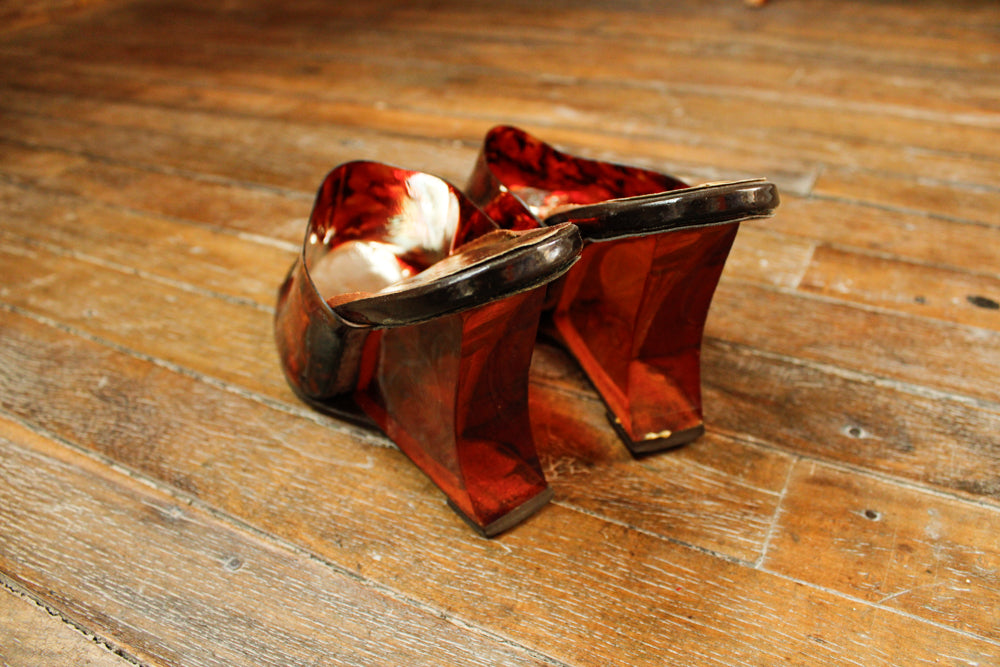 1960s Tortoise Shell Lucite Wedge Heels - 8.5