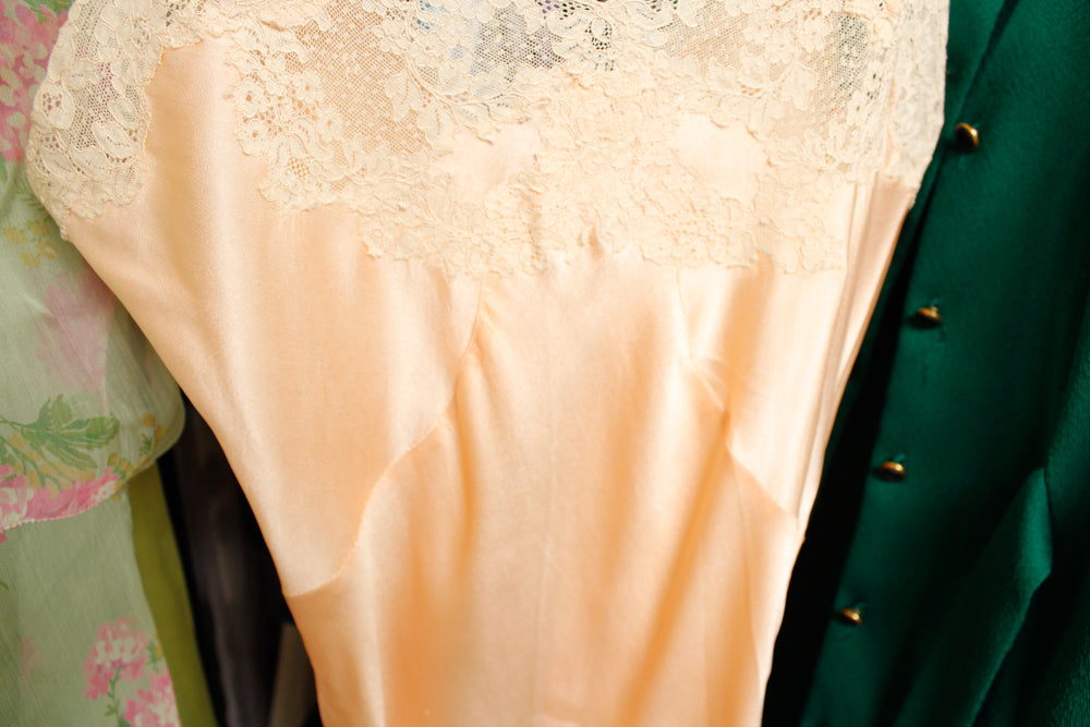 1930s Silk Satin & Lace Slip - Small