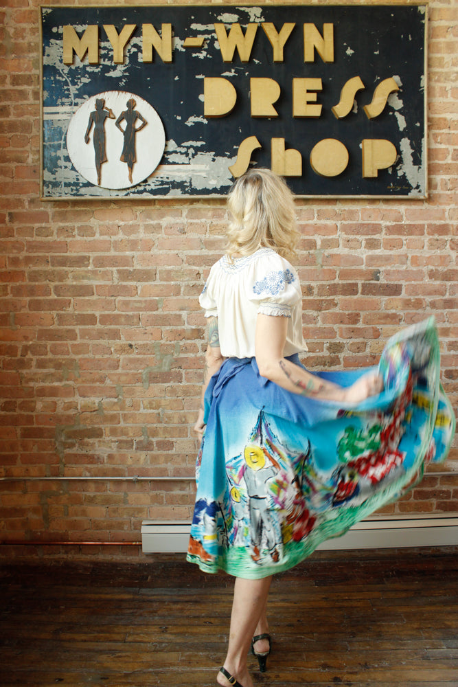 1950s GORGEOUS & BOLD Hand Painted Mexican Circle Skirt by artist D'oro - Large