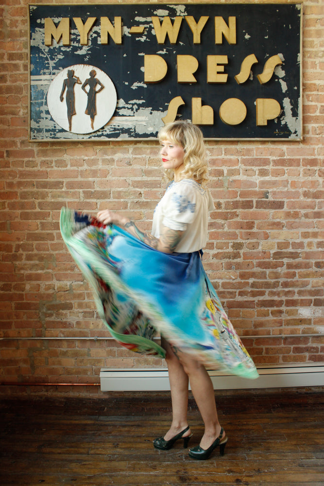 1950s GORGEOUS & BOLD Hand Painted Mexican Circle Skirt by artist D'oro - Large