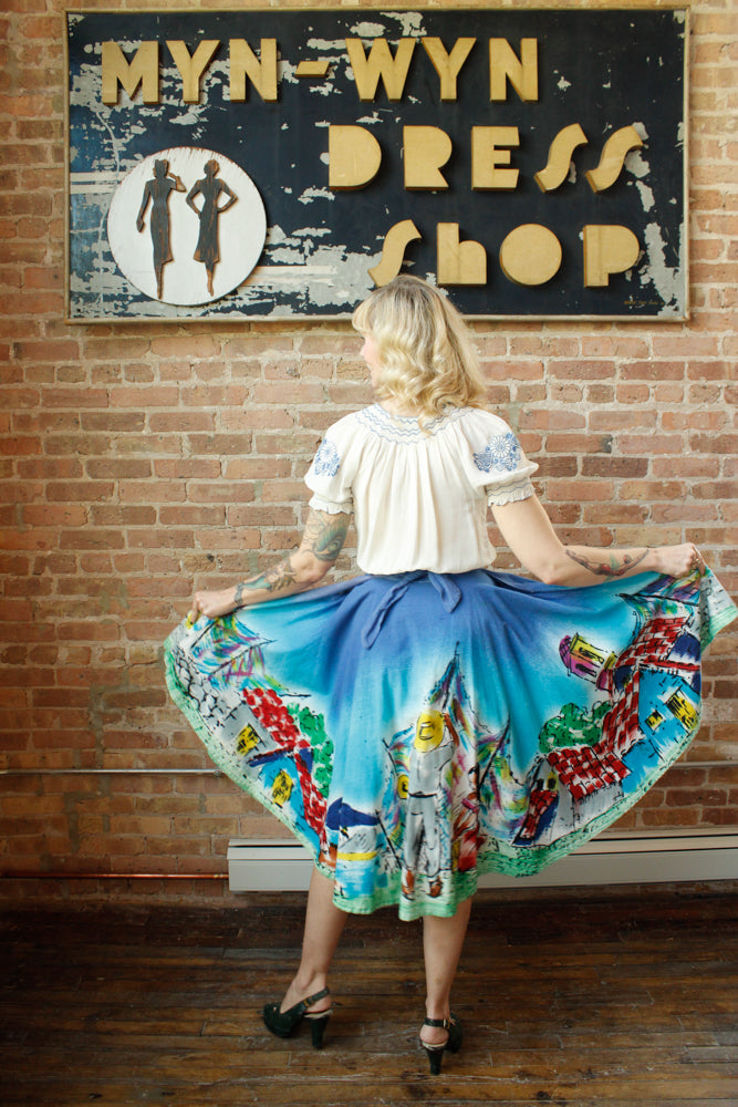 1950s GORGEOUS & BOLD Hand Painted Mexican Circle Skirt by artist D'oro - Large
