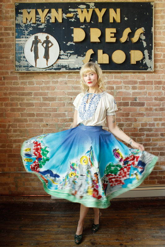 1950s GORGEOUS & BOLD Hand Painted Mexican Circle Skirt by artist D'oro - Large