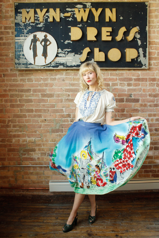 1950s GORGEOUS & BOLD Hand Painted Mexican Circle Skirt by artist D'oro - Large