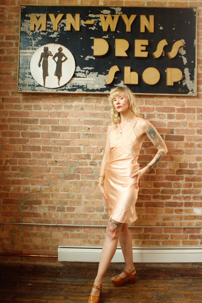1930s Silk Satin & Lace Slip - Small