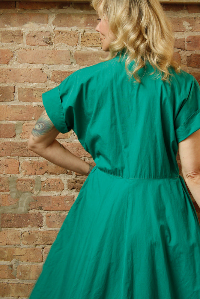 1950s Teal Green Cotton Dress - Large