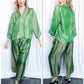 1920s Green Silk Floral 2pc Lounge Suit - Large