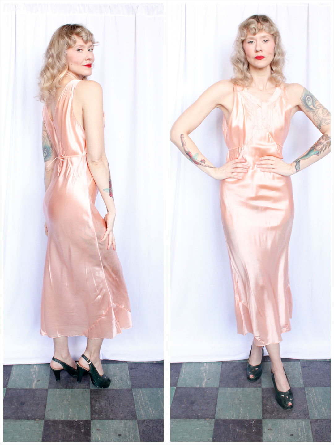 1940s Champagne Rayon Negligee Gown - M/L