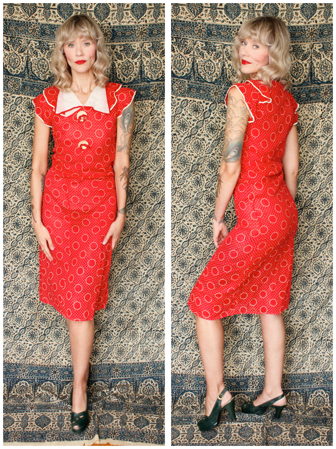 1930s Glowing Heart Swiss Dot Dress - Xs