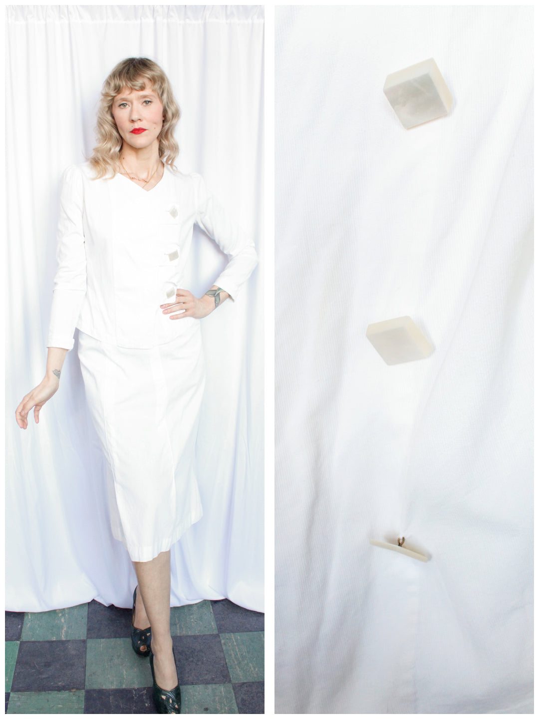 Late 20s/Early 30s White Deco Walking Suit - Small