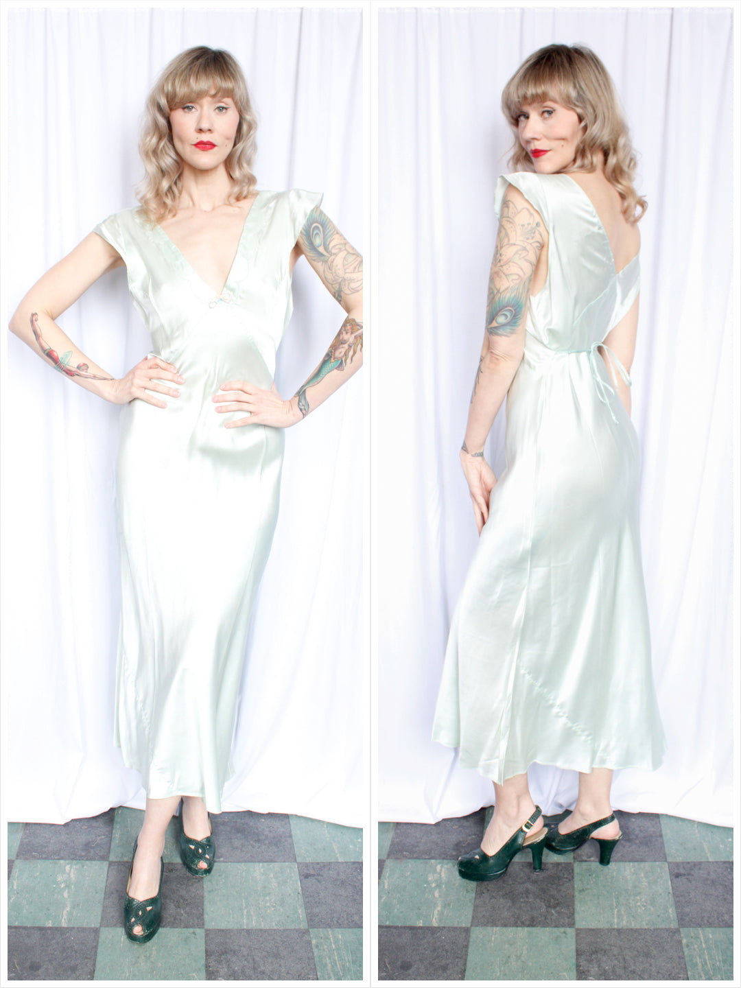 1940s NWT Blossom Lingerie Satin Negligee Gown - M/L