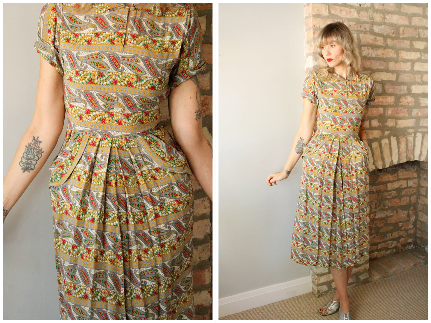 1940s Paisley & Floral Rayon Dress