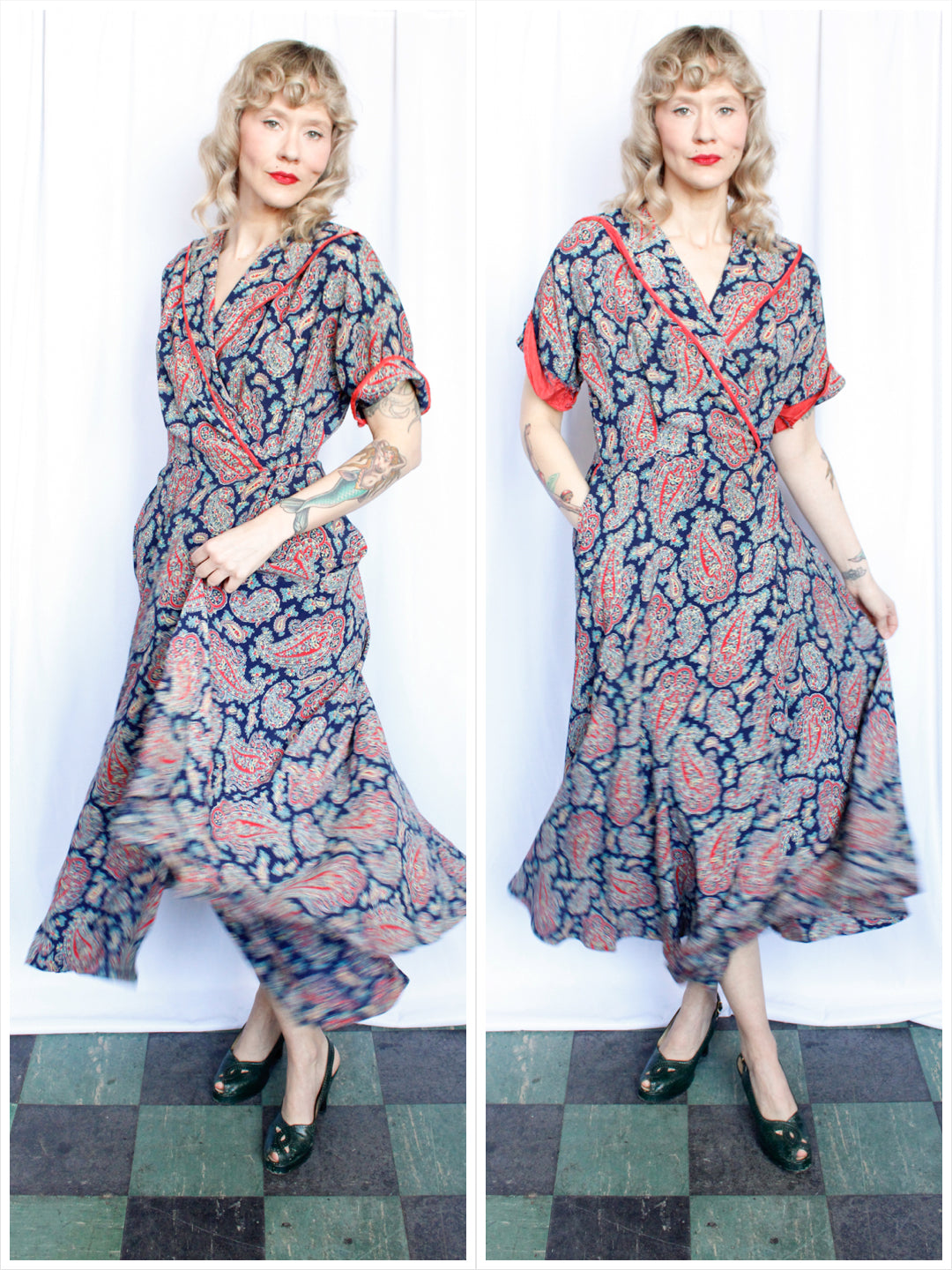 1940s Kamore Cold Rayon Paisley Dressing Gown - M/L