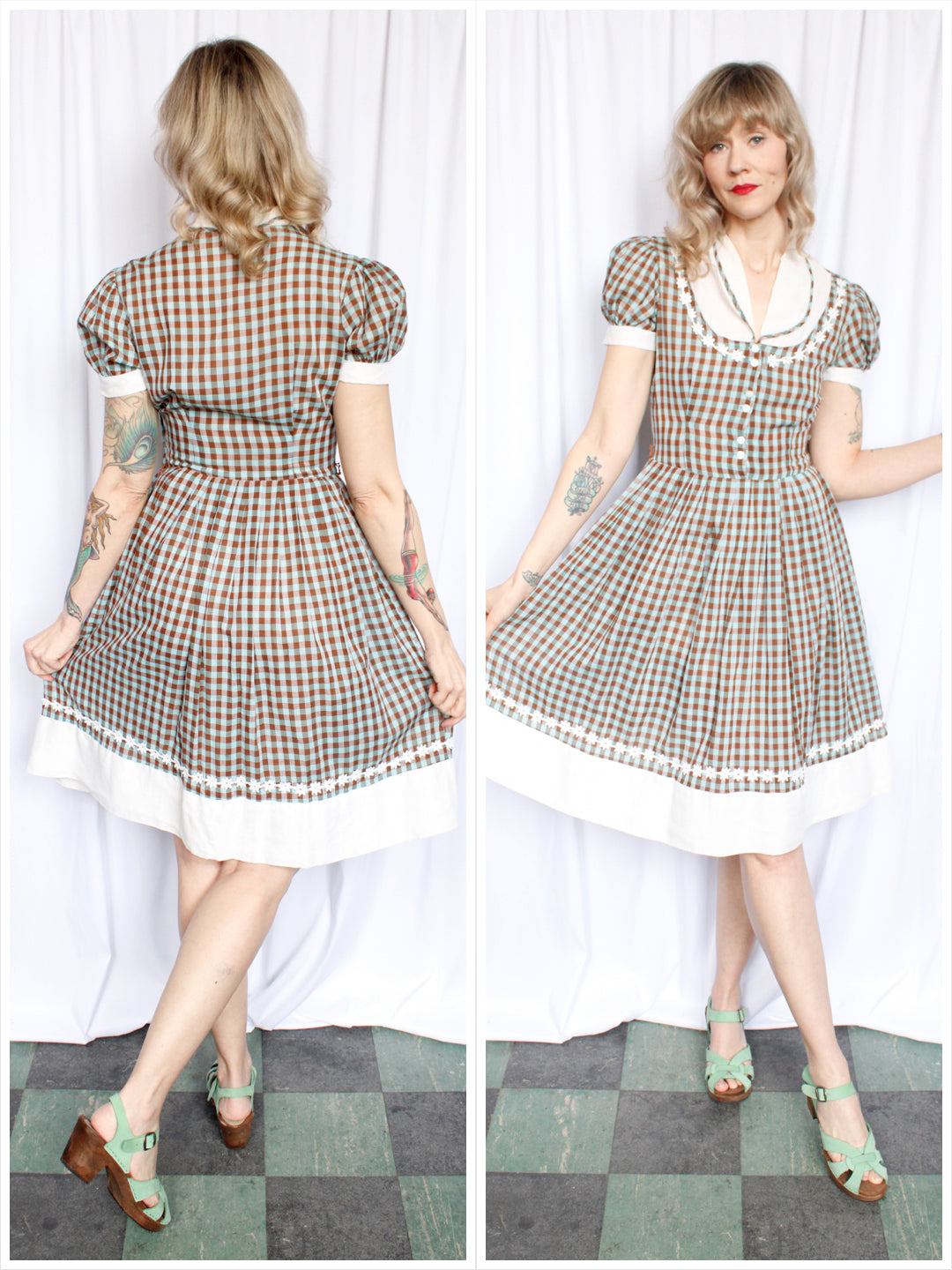 1940s Mione Plaid Cotton Day Dress - Medium