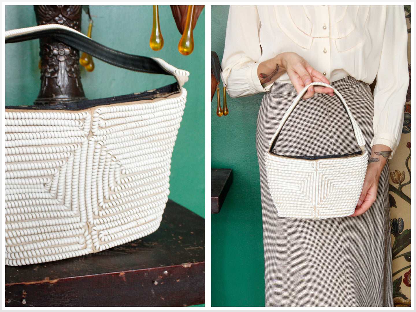 1940s Ivory Telephone Cord Purse