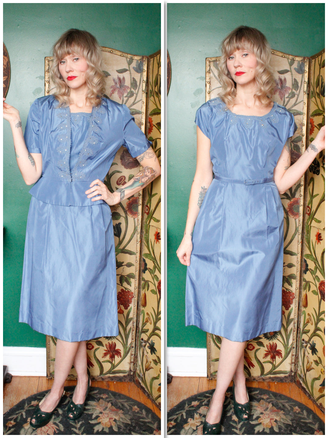 1950s Ann Kauffman Taffeta Dress & Jacket - Medium