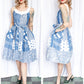 1950s Blue & White Dorian Cotton Dress - Small