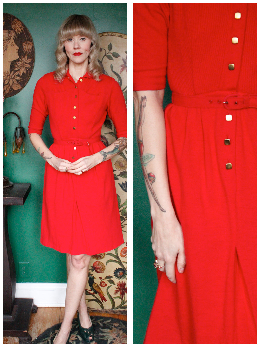 1950s Red Wool Day Dress 