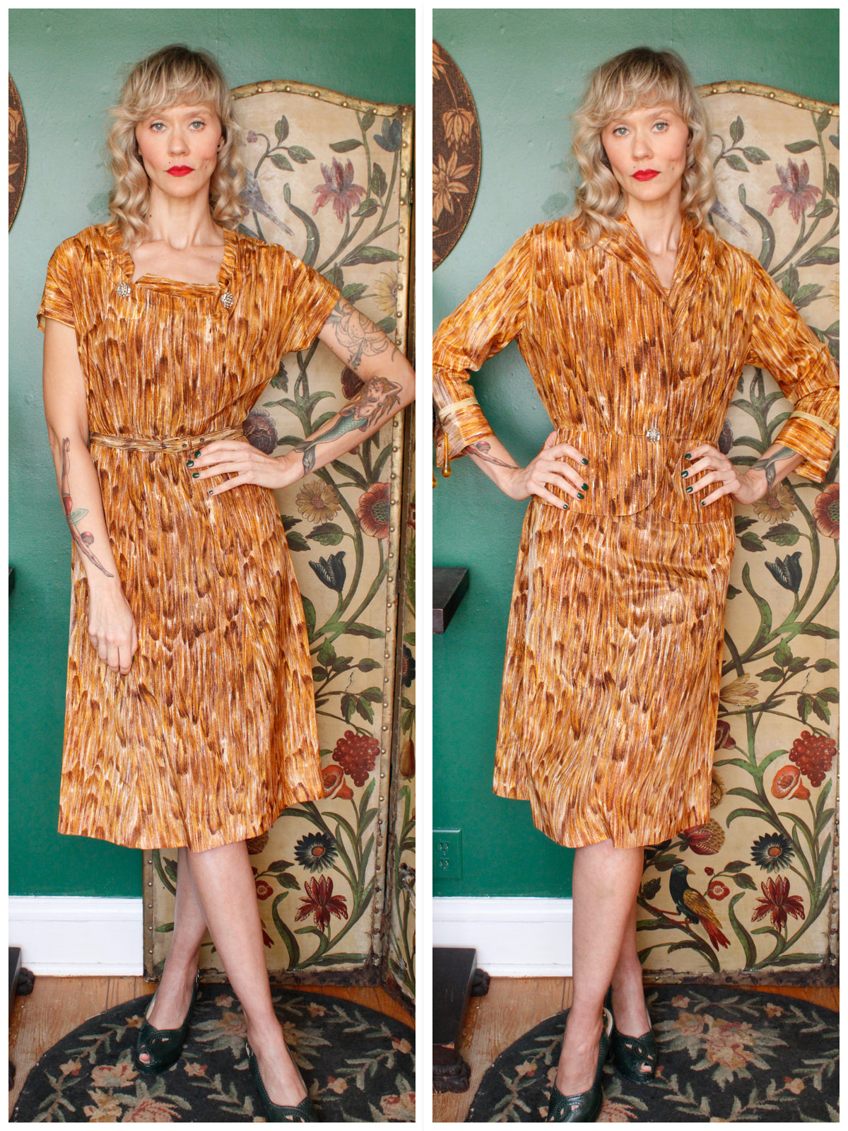 1960s abstract autumn print sheath dress