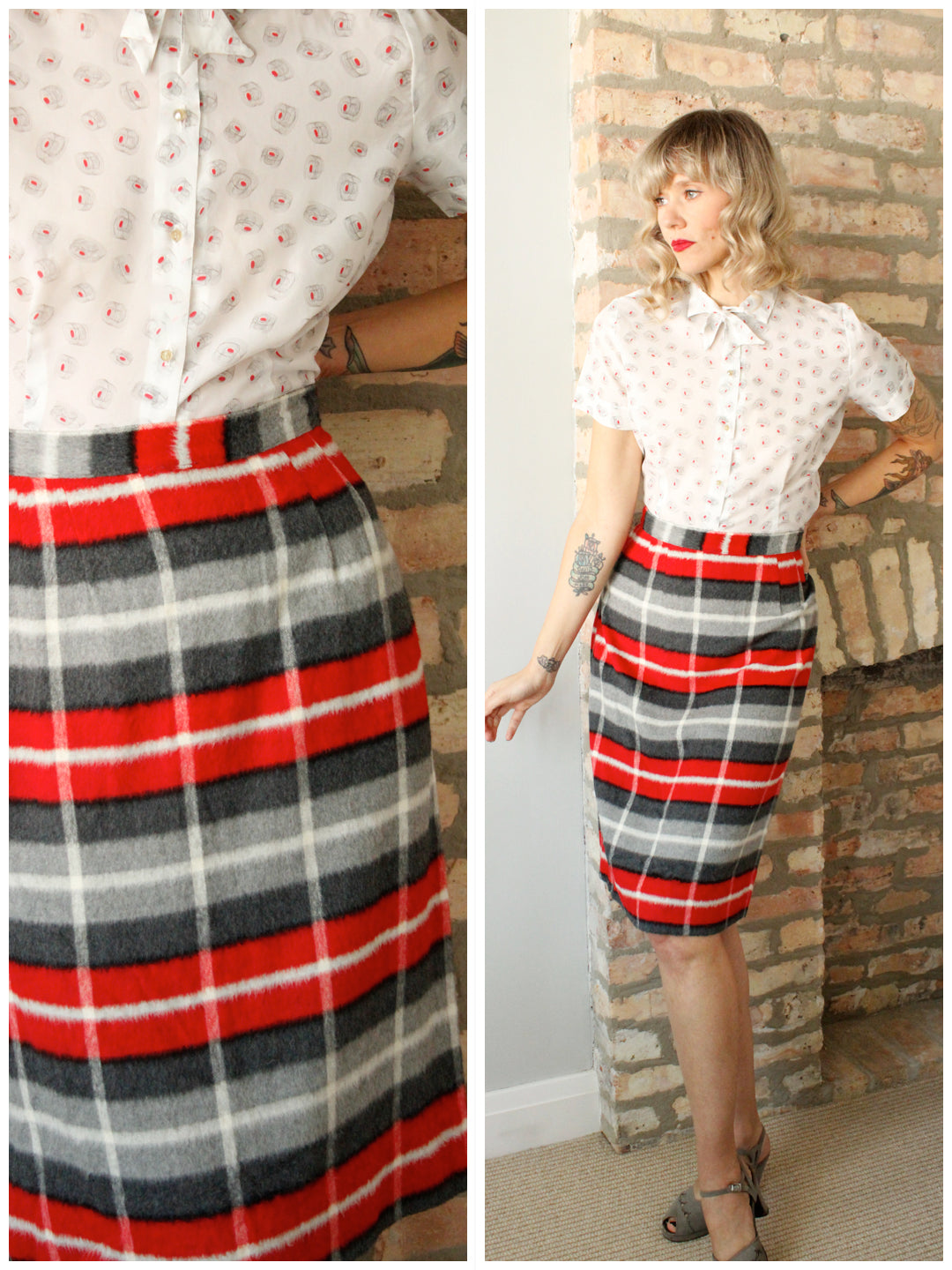 1950s Flannel Plaid Pencil Skirt