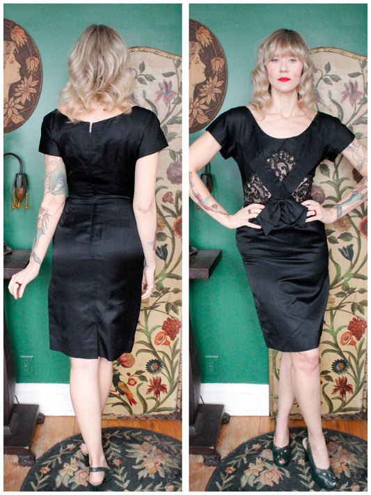 1950s Pat Sandler for Highlight Silk Satin and Lace Dress - Small