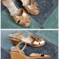 1940s Gold Peep Toe Wedge Sandals - size 6.5