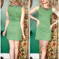 1960s Green Cotton Mini Dress with Cheetah Collar - Small