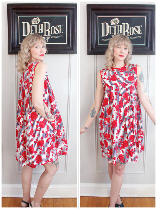 1960s Rose print Tent Dress - Medium