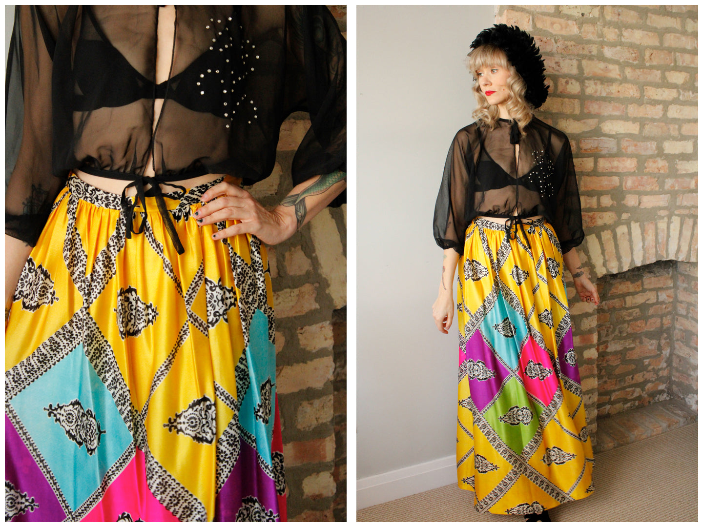 1960s Silk Colorful Maxi Skirt