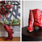 1970s Red Leather Heeled Cowboy Boots - 8M