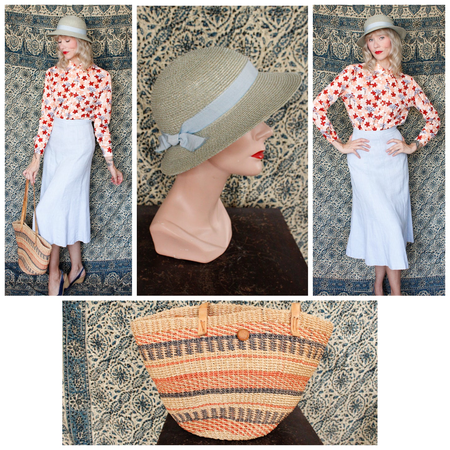 1970s does 1930s Light Blue Woven Hat