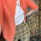 1960s Bright Coral Mohair Hand Knit Cardigan Sweater 
