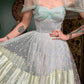Late 1940s Tulle & Taffeta Flocked Party Dress 