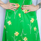 1970s Bright Green Floral Maxi Dress - Small