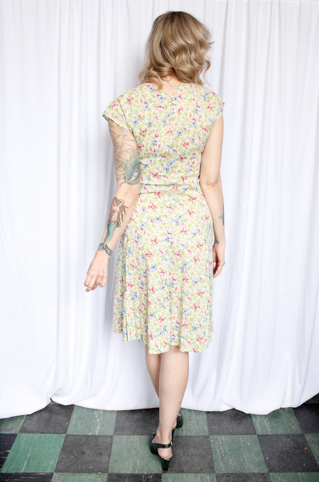 1930s Floral Cotton Day Dress - Small